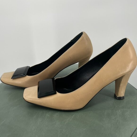 Claudia Ciuti Beige Heels with Black Accent size 9 - Picture 3 of 6